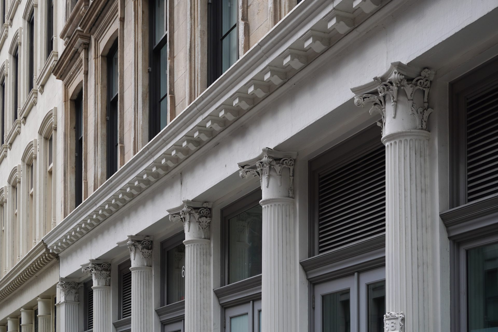 Fluted columns and Corinthian capitals at 62-64 Reade Street in Tribeca, Manhattan