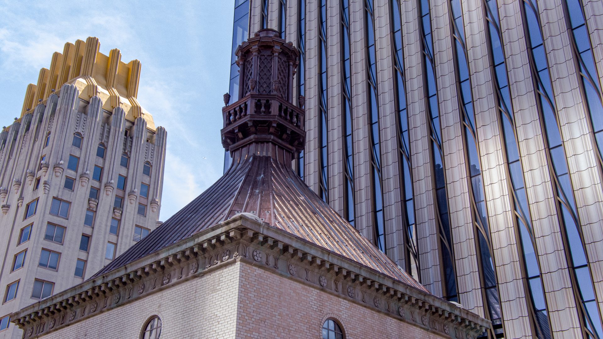 Copper roof and cupola of Steinway Hall at 111 West 57th Street, Midtown, Manhattan